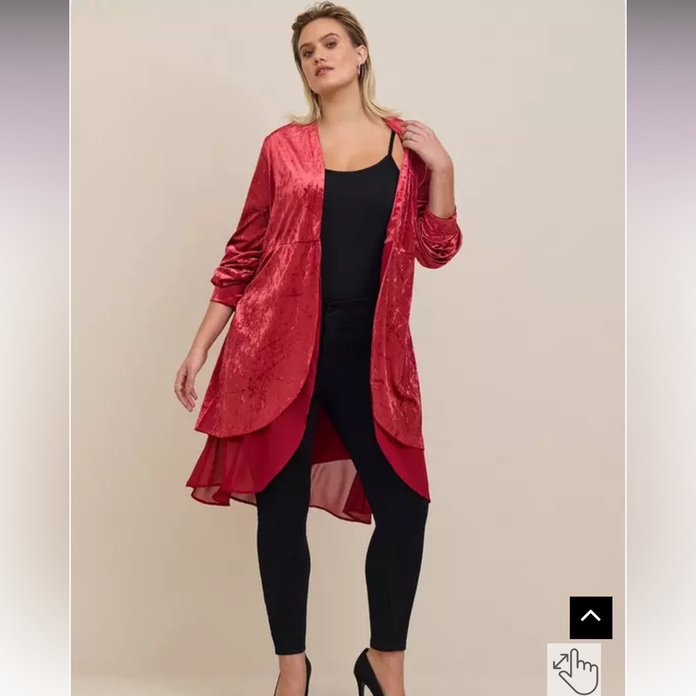 Torrid Red Crushed Velvet Chiffon MeshMix Long Sleeve Kimono Open Front Duster 3